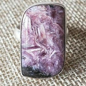 Charoite and silver ring